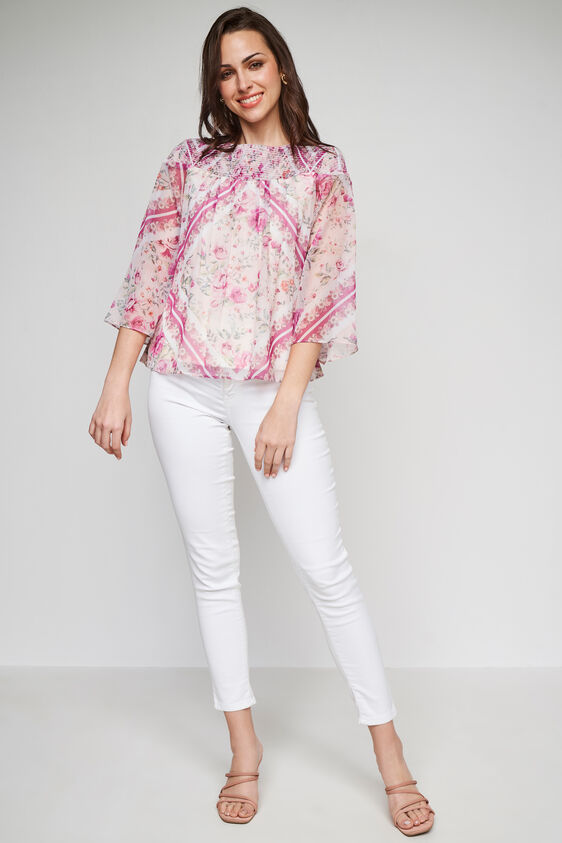 Cream Floral Flared Top, Cream, image 2